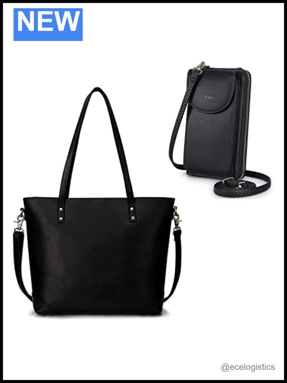 Genuine Leather Tote Bag Bundle with Faux Leather Crossbody Phone Purse